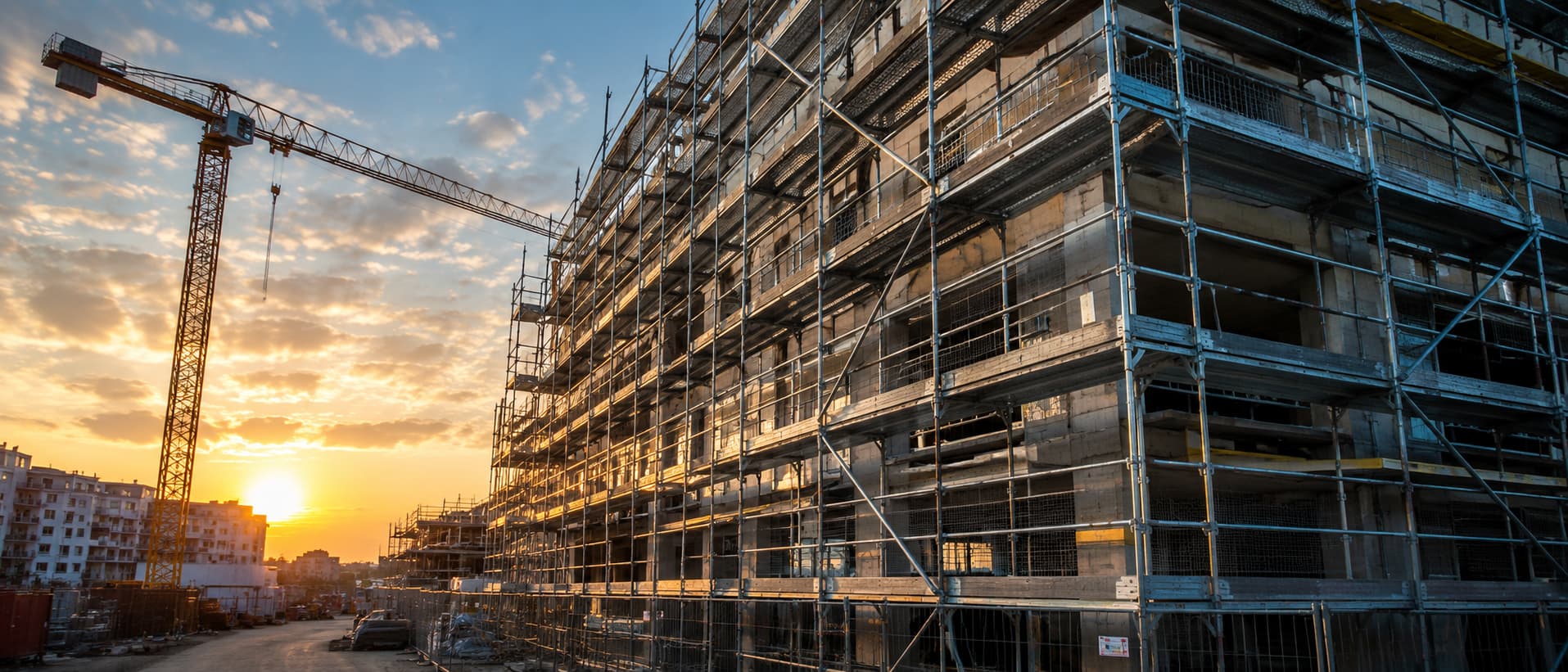 Reabilitare bloc P+10 — schelă metalică EGEA